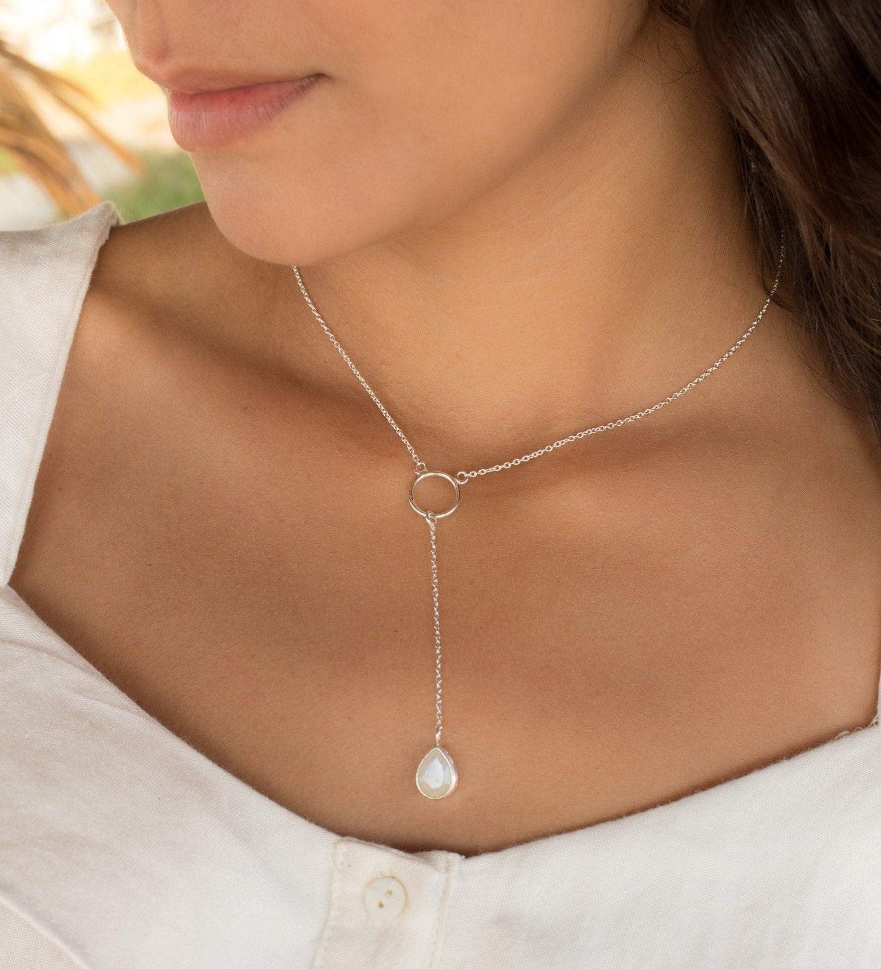 Moonstone Y Necklace ~ Sterling Silver 925 - Maresia Jewelry