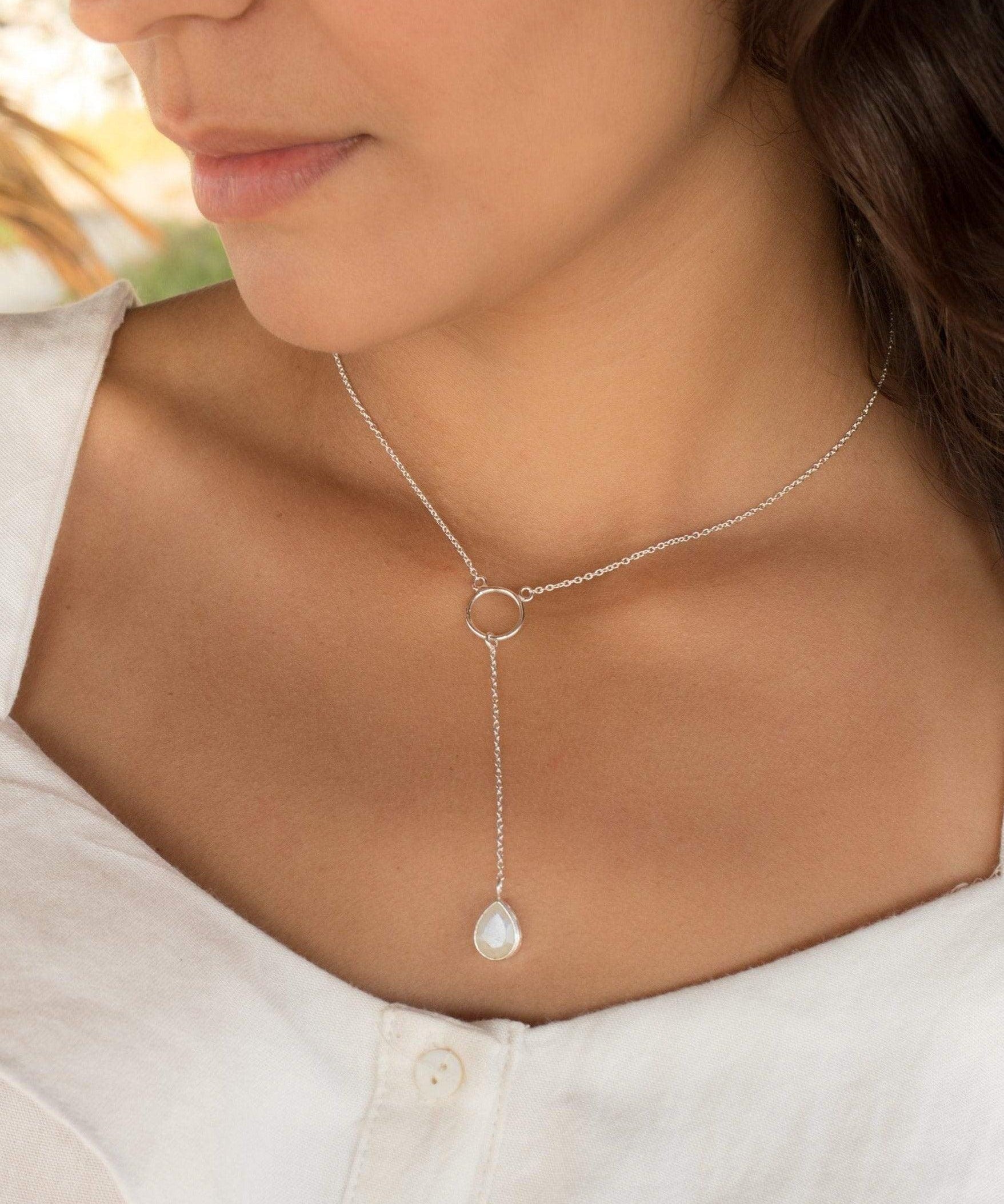 Moonstone Y Necklace ~ Sterling Silver 925 - Maresia Jewelry