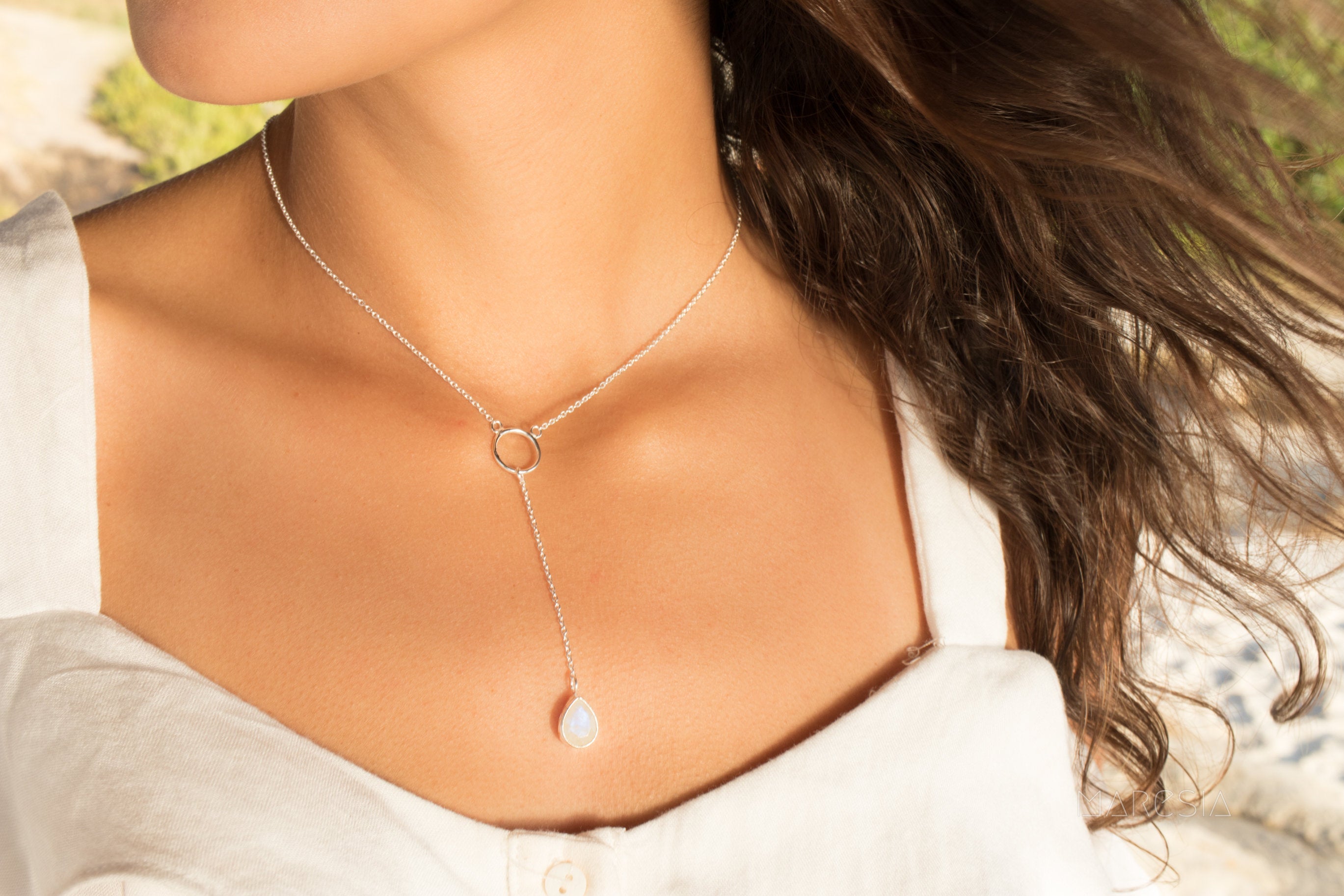 Moonstone Y Necklace ~ Sterling Silver 925 - Maresia Jewelry