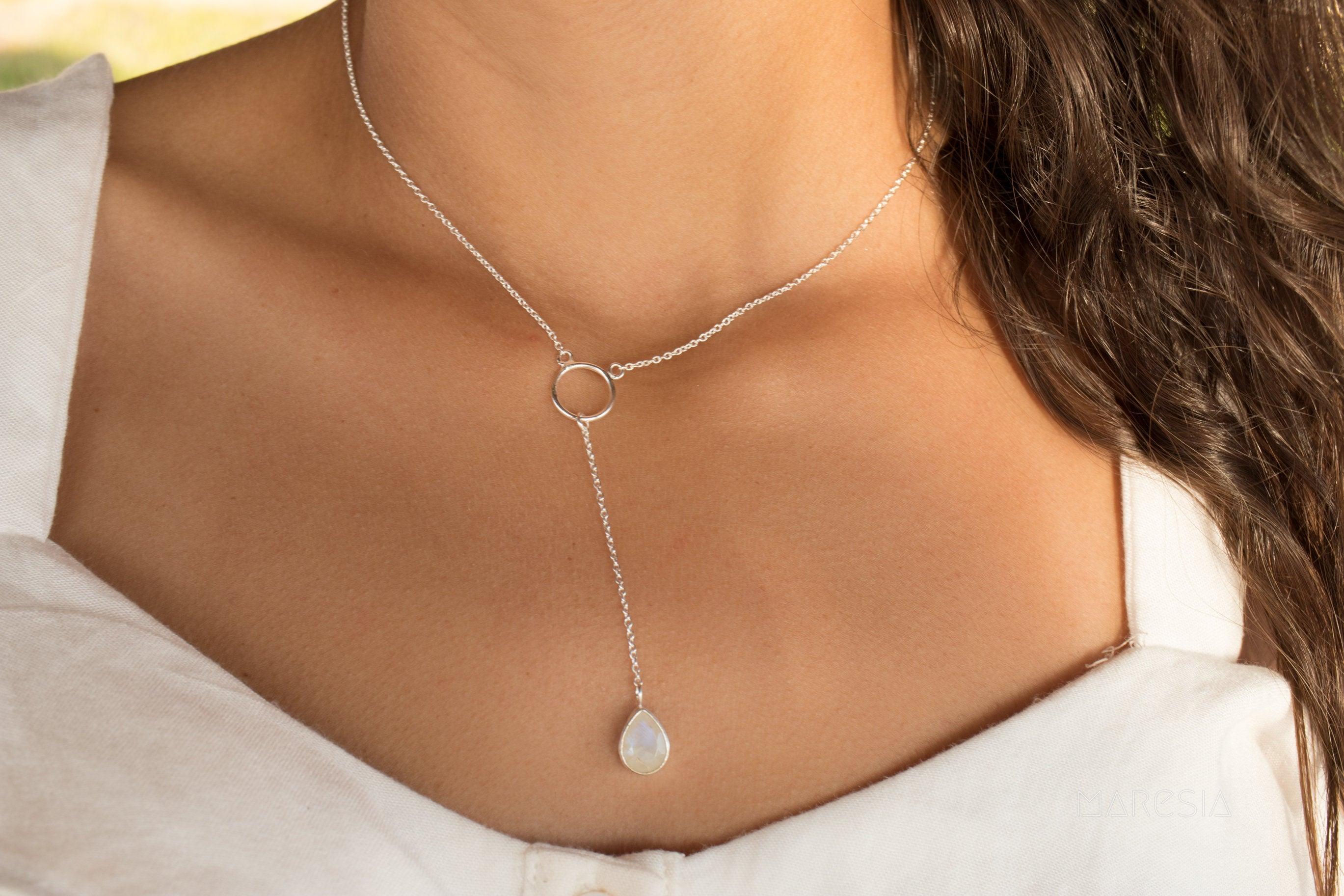 Moonstone Y Necklace ~ Sterling Silver 925 - Maresia Jewelry