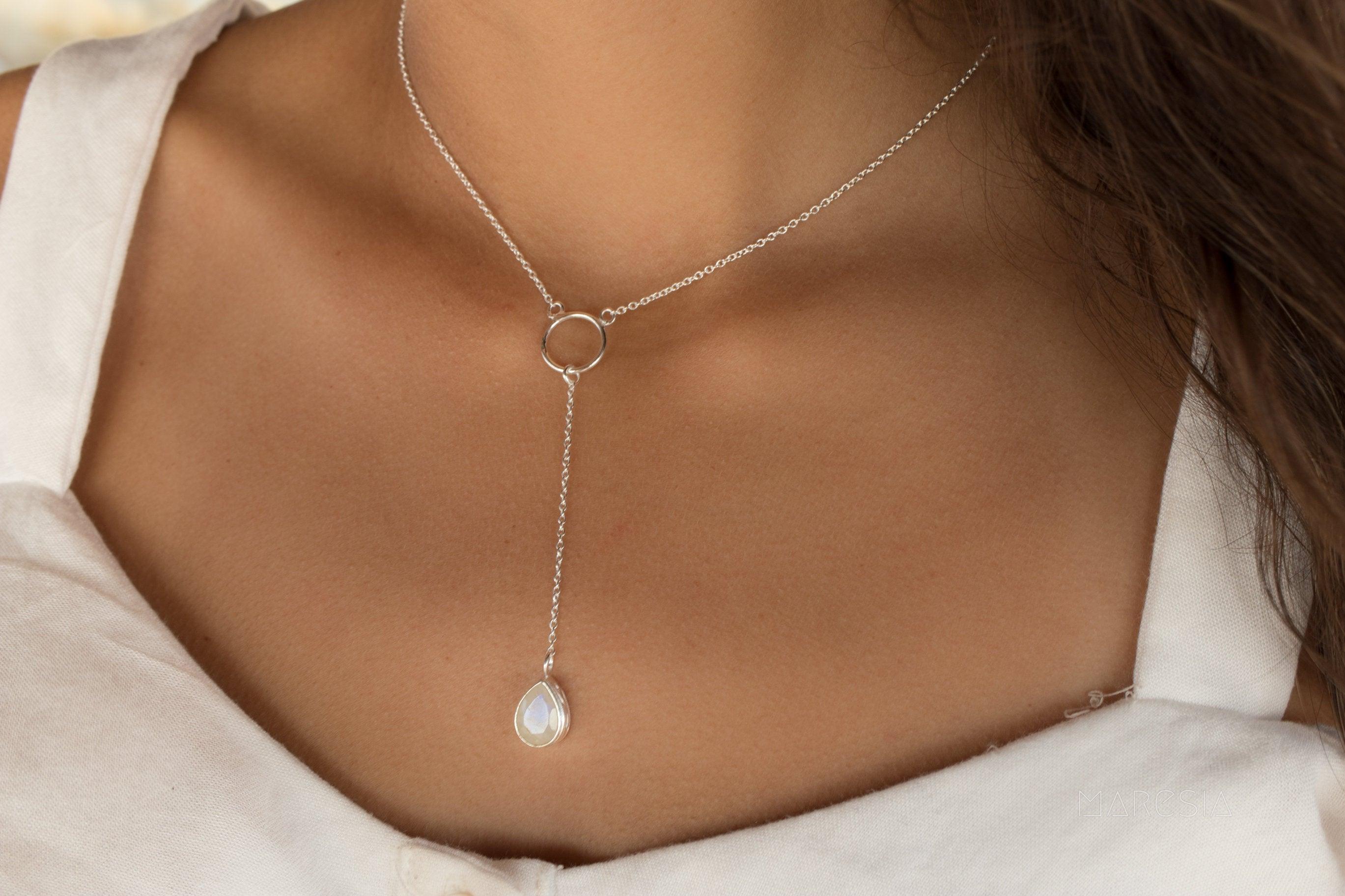 Moonstone Y Necklace ~ Sterling Silver 925 - Maresia Jewelry