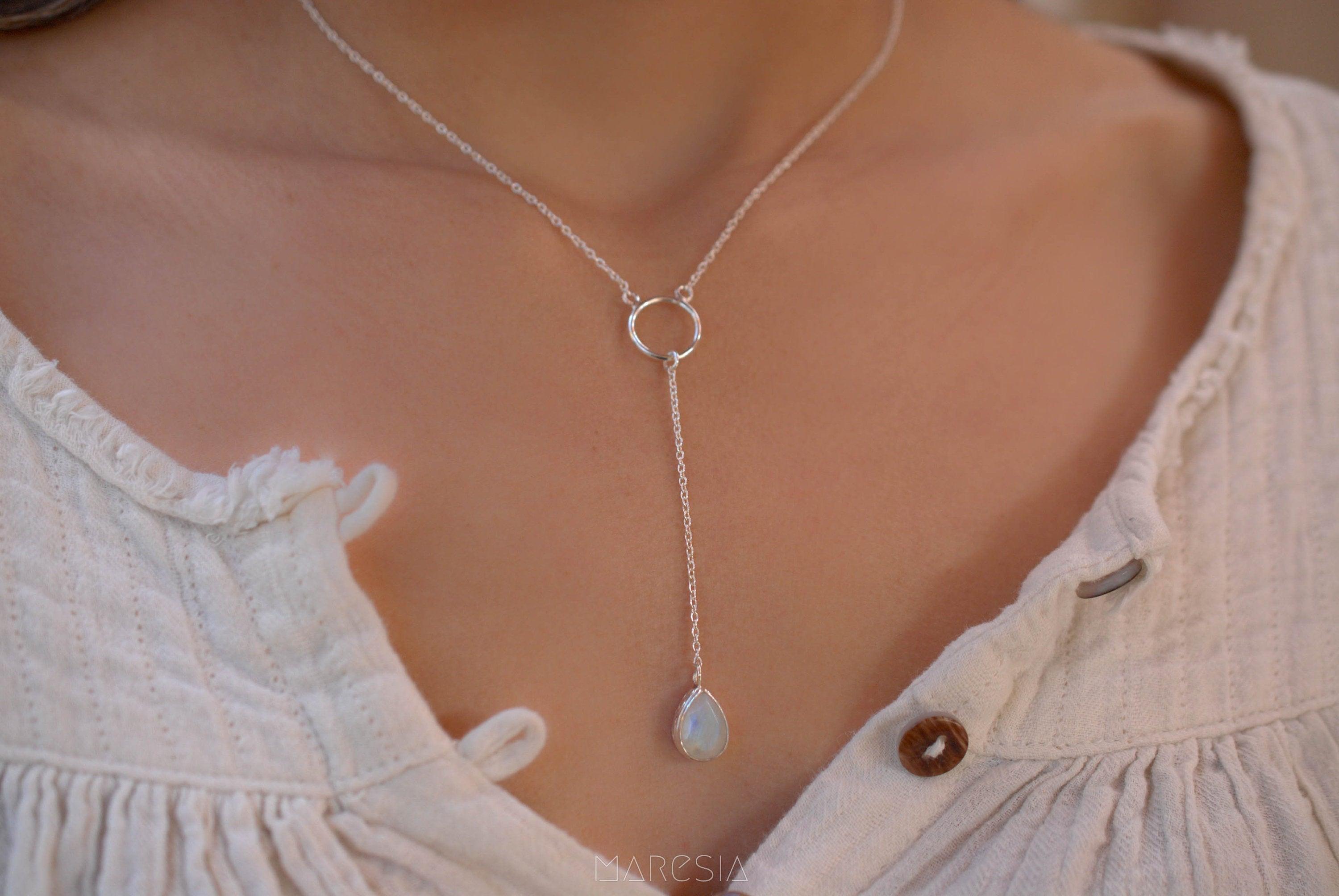 Moonstone Y Necklace ~ Sterling Silver 925 - Maresia Jewelry