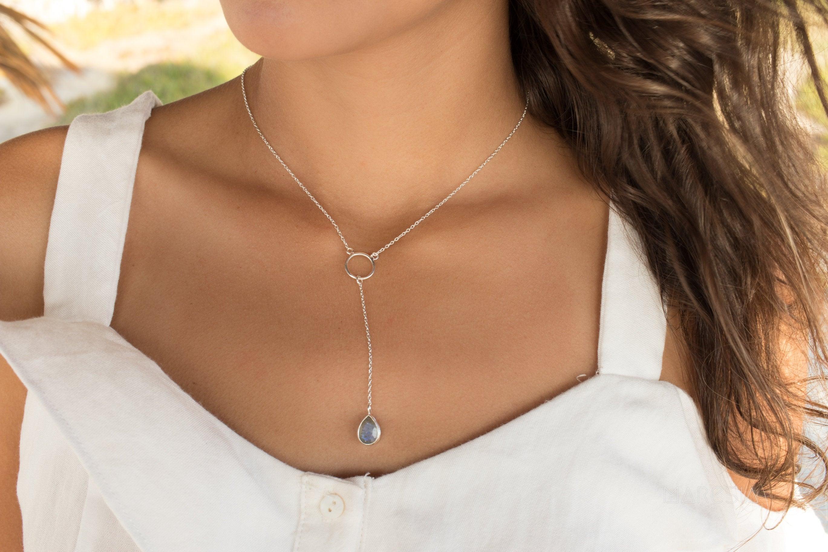 Moonstone Y Necklace ~ Sterling Silver 925 - Maresia Jewelry
