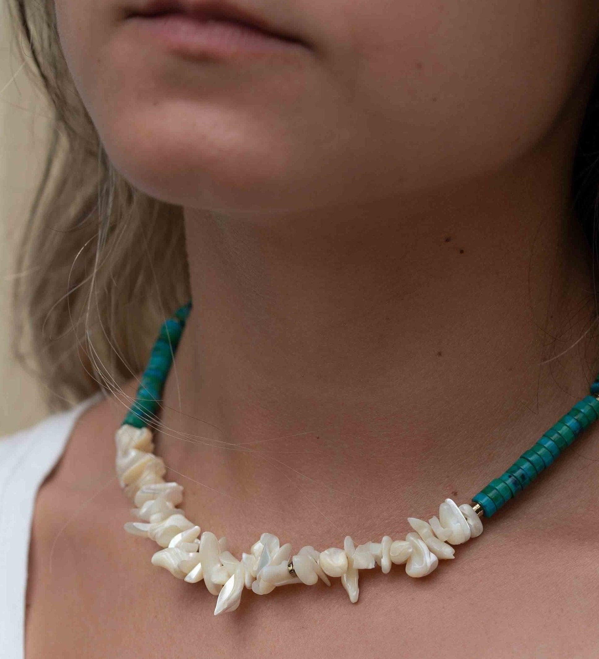Mother-of-Pearl and Jasper turquoise Choker ~ Sterling Silver 925 or Gold Filled~ Jewelry ~ Minimalist~ Handmade~Delicate~Layered MN102
