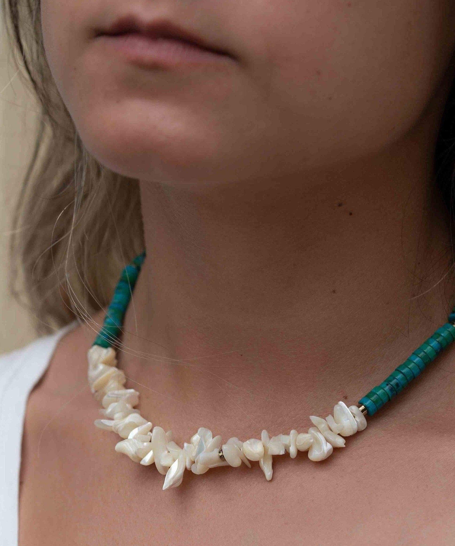 Mother-of-Pearl and Jasper turquoise Choker ~ Sterling Silver 925 or Gold Filled~ Jewelry ~ Minimalist~ Handmade~Delicate~Layered MN102