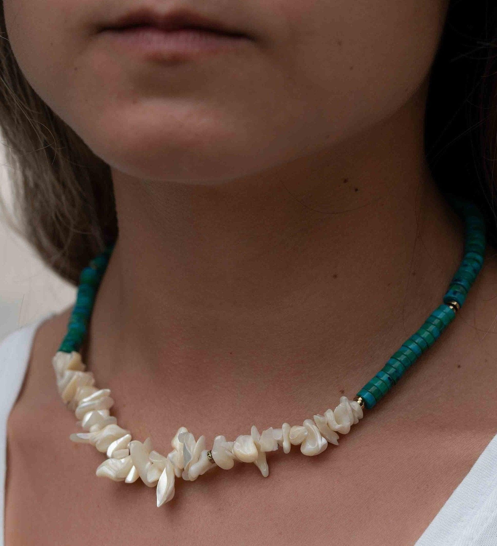 Mother-of-Pearl and Jasper turquoise Choker ~ Sterling Silver 925 or Gold Filled~ Jewelry ~ Minimalist~ Handmade~Delicate~Layered MN102