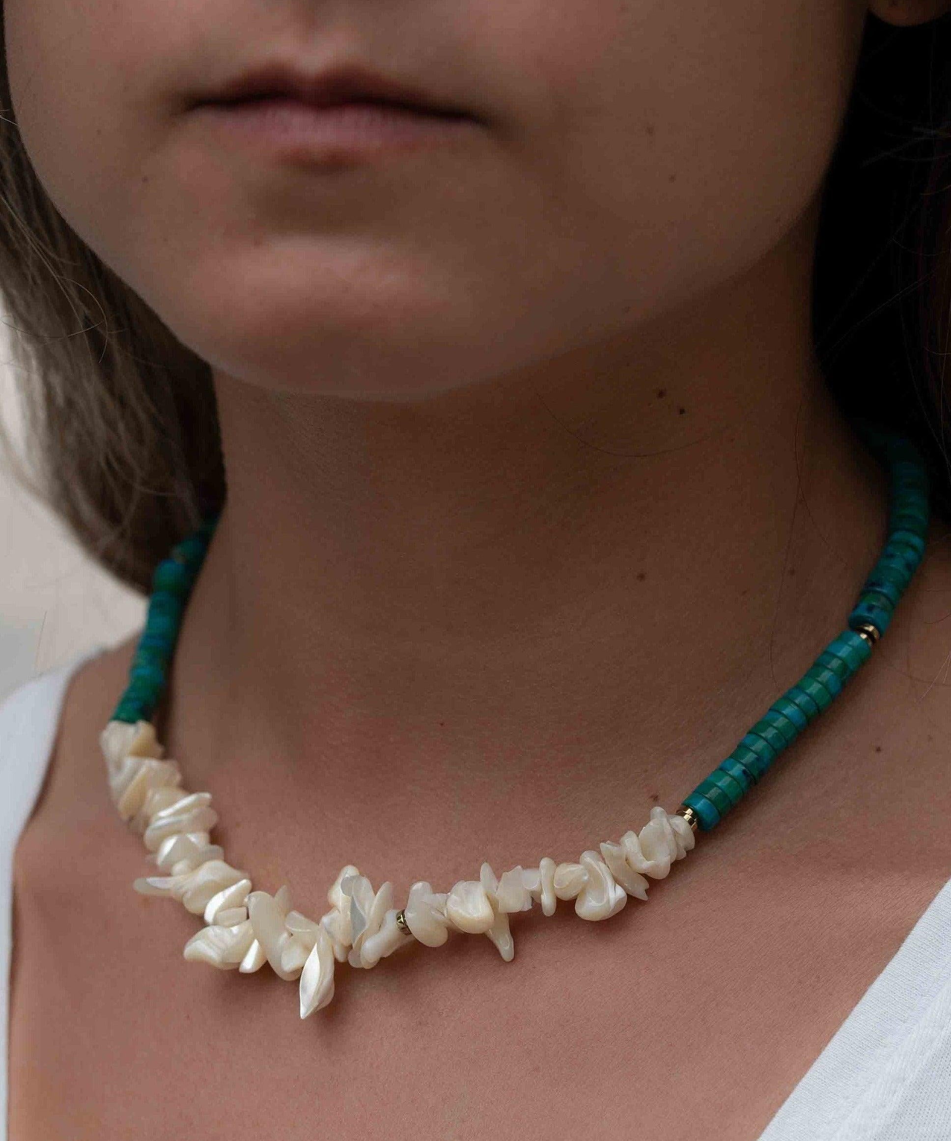 Mother-of-Pearl and Jasper turquoise Choker ~ Sterling Silver 925 or Gold Filled~ Jewelry ~ Minimalist~ Handmade~Delicate~Layered MN102