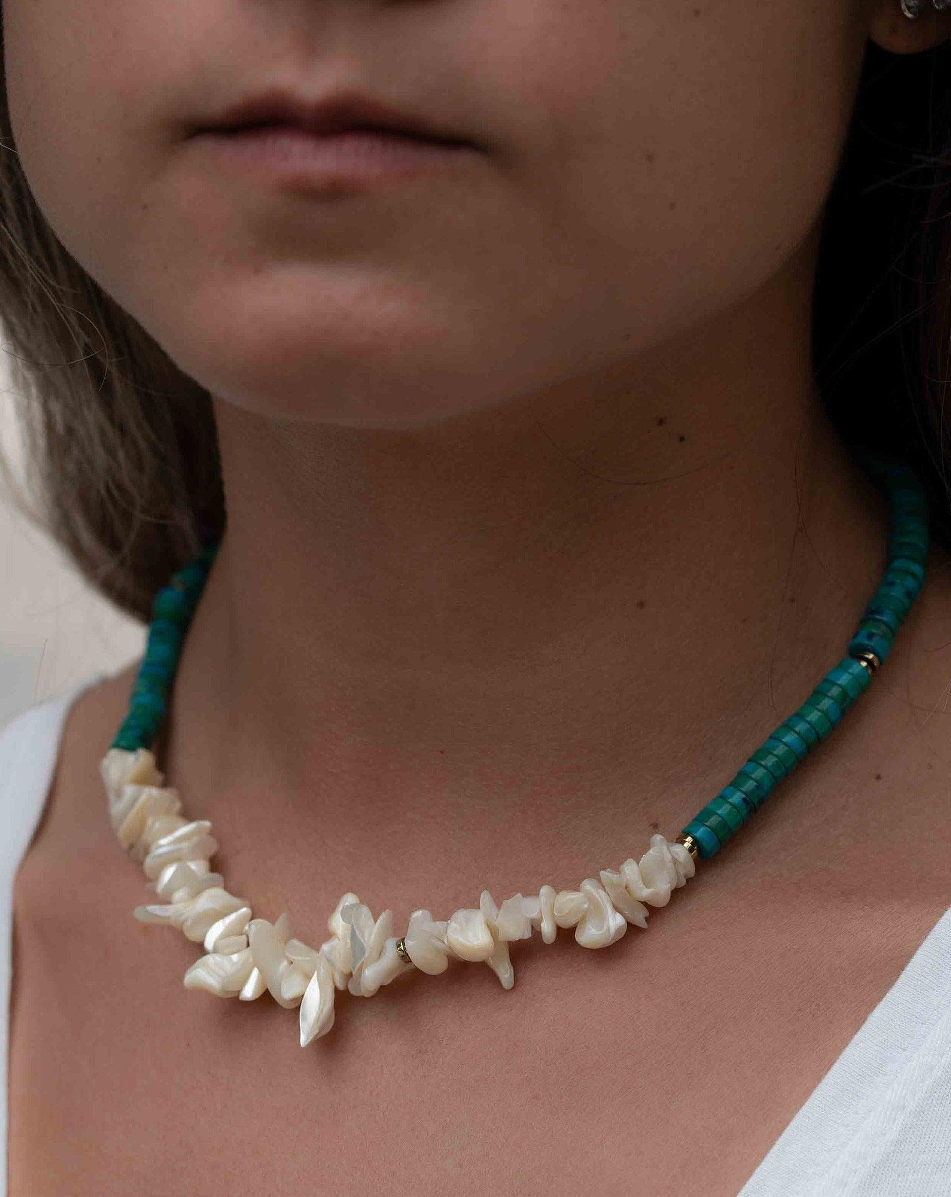 Mother-of-Pearl and Jasper turquoise Choker ~ Sterling Silver 925 or Gold Filled~ Jewelry ~ Minimalist~ Handmade~Delicate~Layered MN102