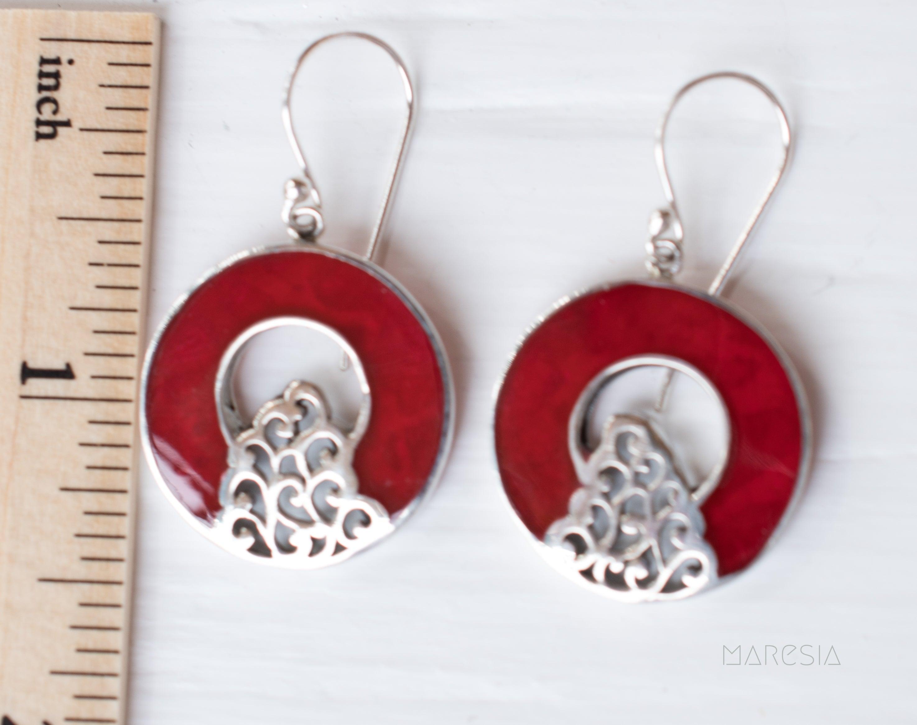 Mother of Pearl or Coral Earrings ~ Sterling Silver 925 ~ SME063 - Maresia Jewelry