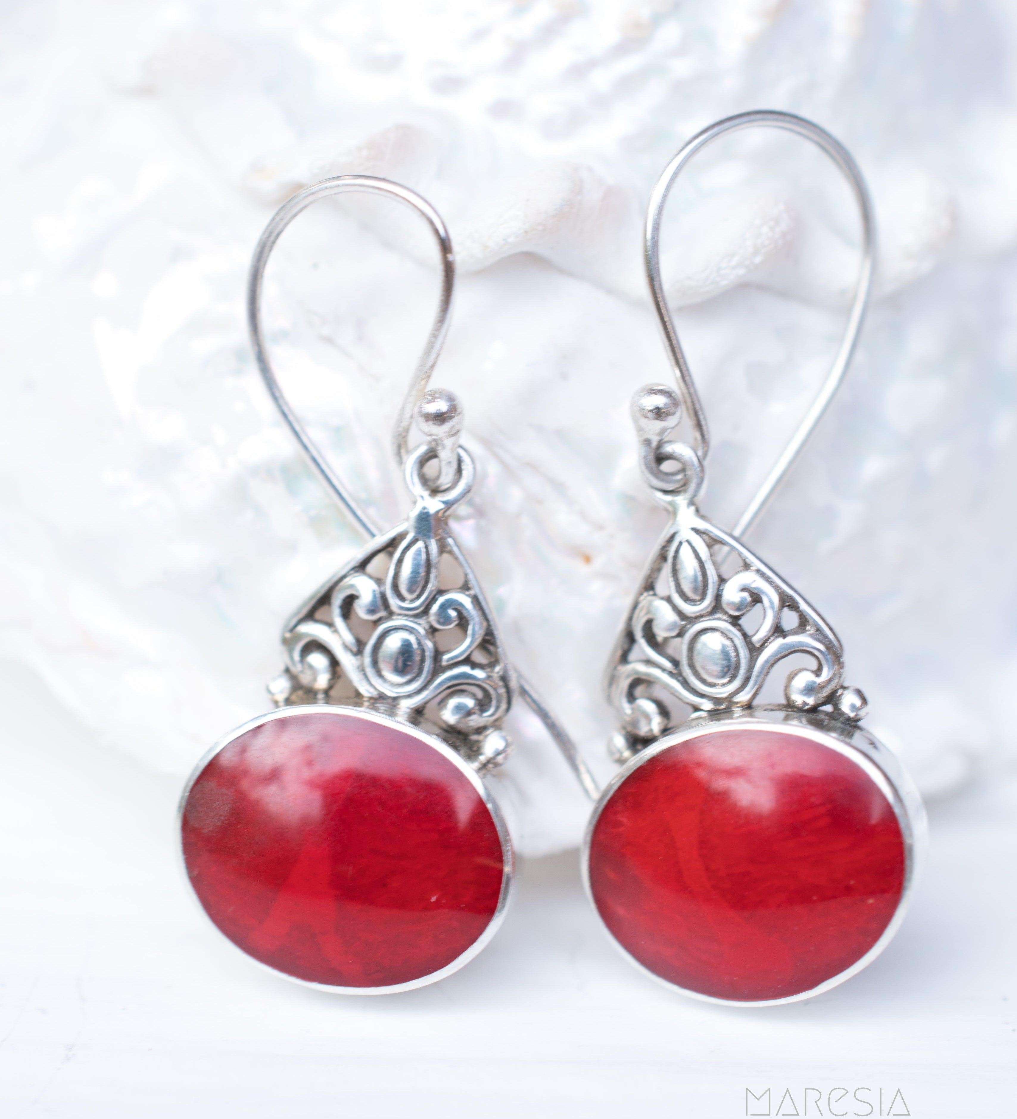 Mother of Pearl or Coral Earrings ~ Sterling Silver 925 ~ SME068 - Maresia Jewelry