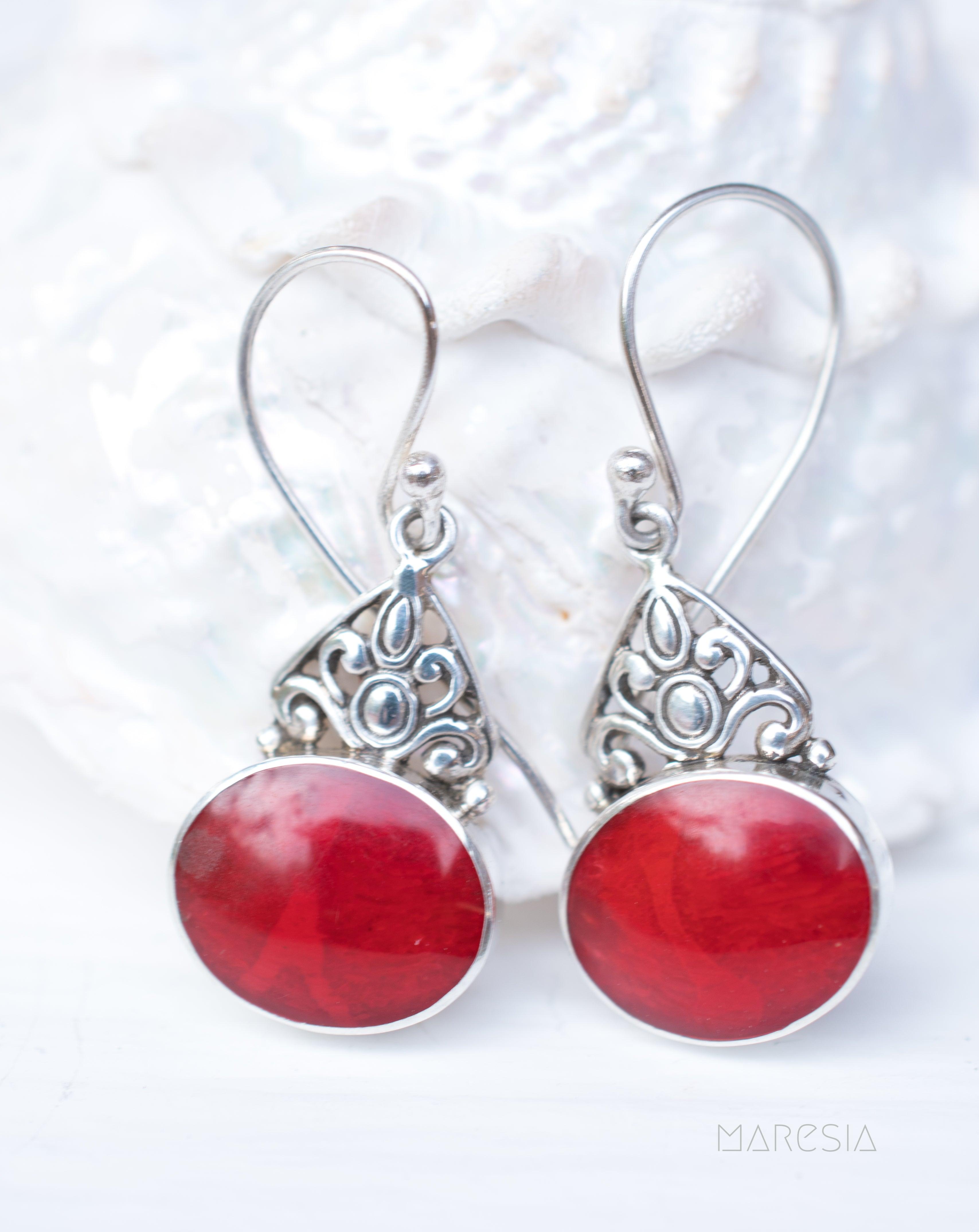 Mother of Pearl or Coral Earrings ~ Sterling Silver 925 ~ SME068 - Maresia Jewelry