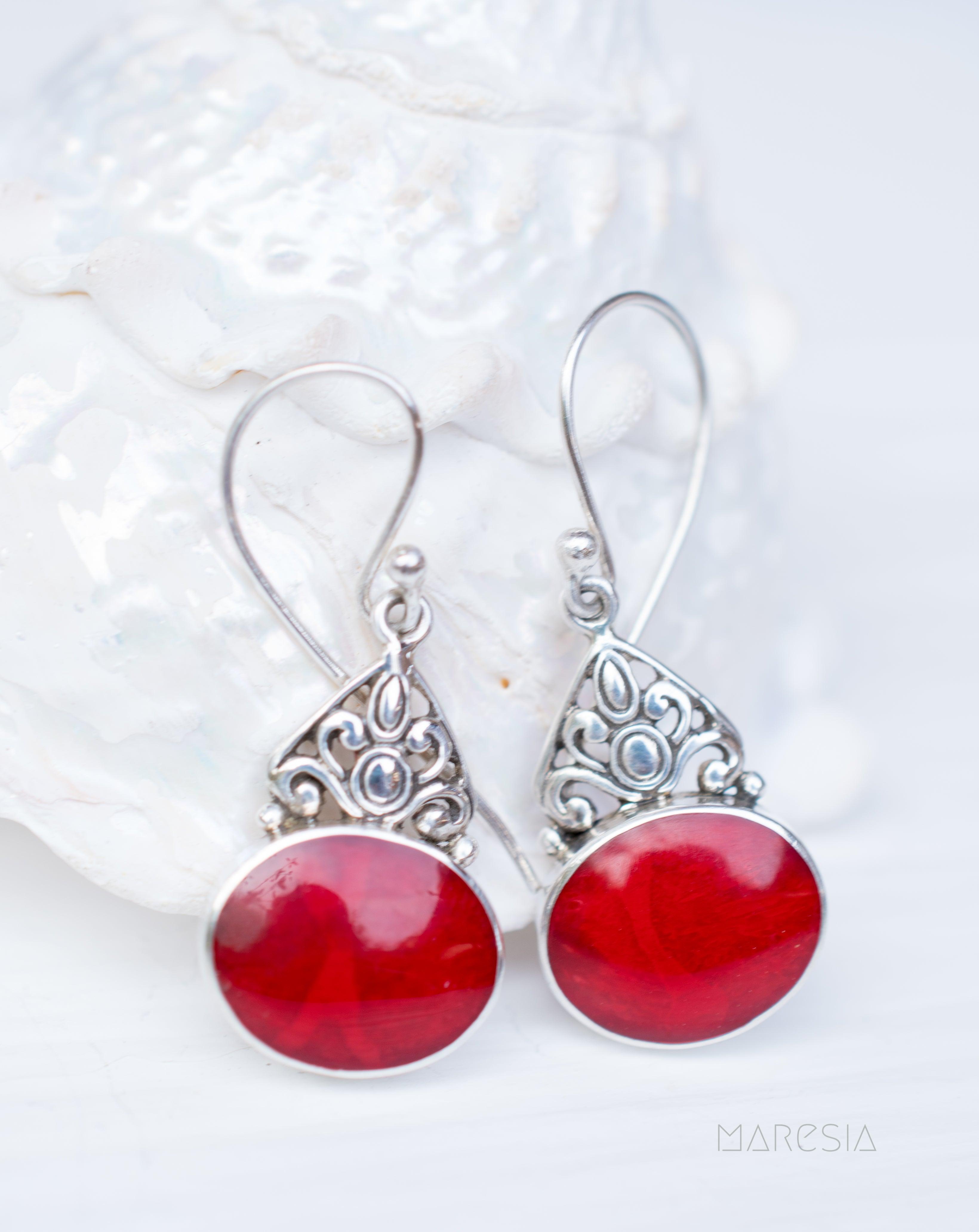 Mother of Pearl or Coral Earrings ~ Sterling Silver 925 ~ SME068 - Maresia Jewelry