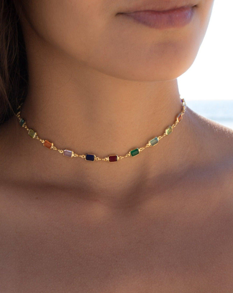 Multi colored crystals choker ~ Gold Plated - Maresia Jewelry