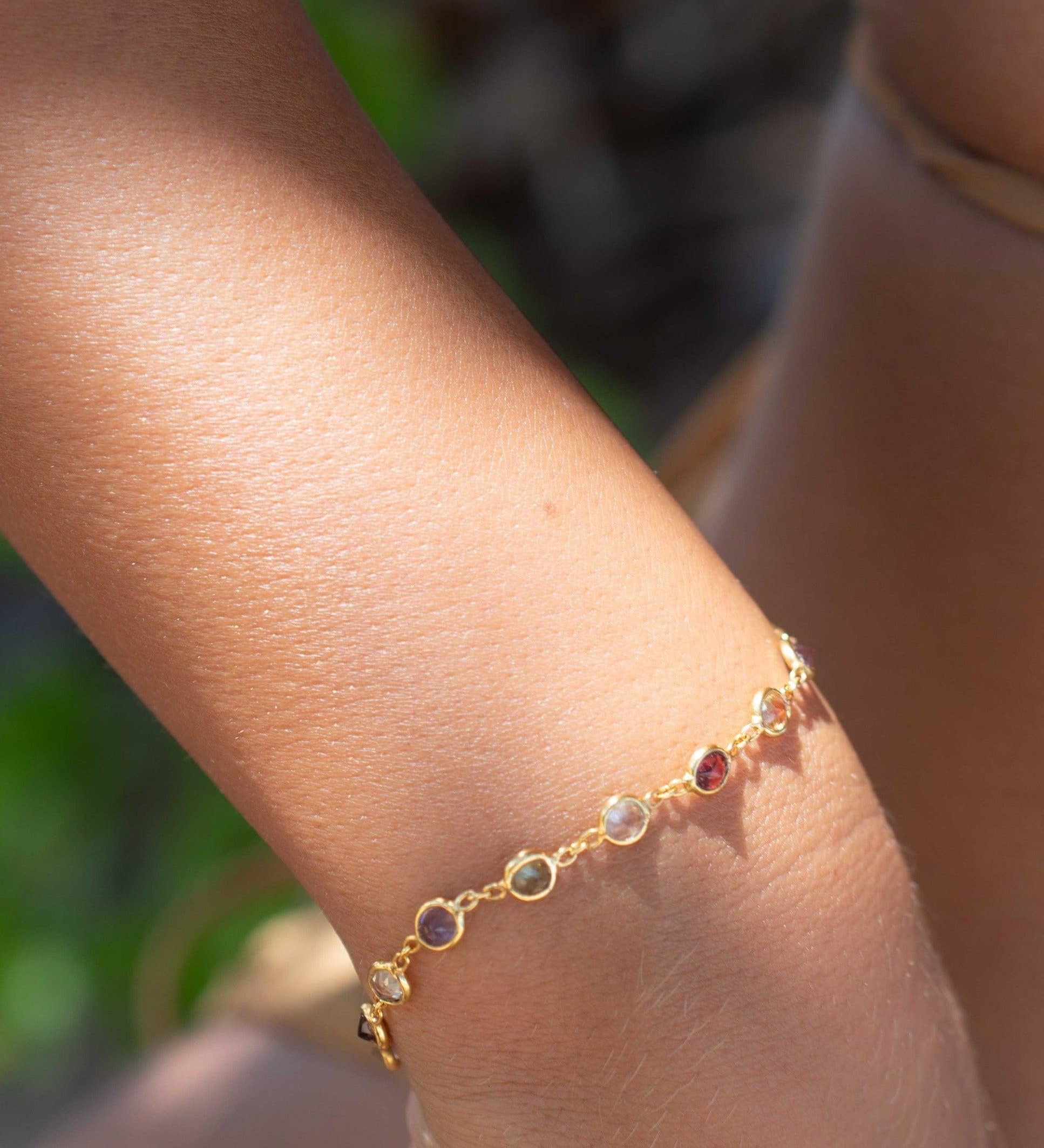 Multi-stones Bracelet ~ Gold plated over Sterling Silver 925 ~ Gemstone ~Statement ~ Jewelry ~ Minimalist ~ Handmade~ Delicate MB064