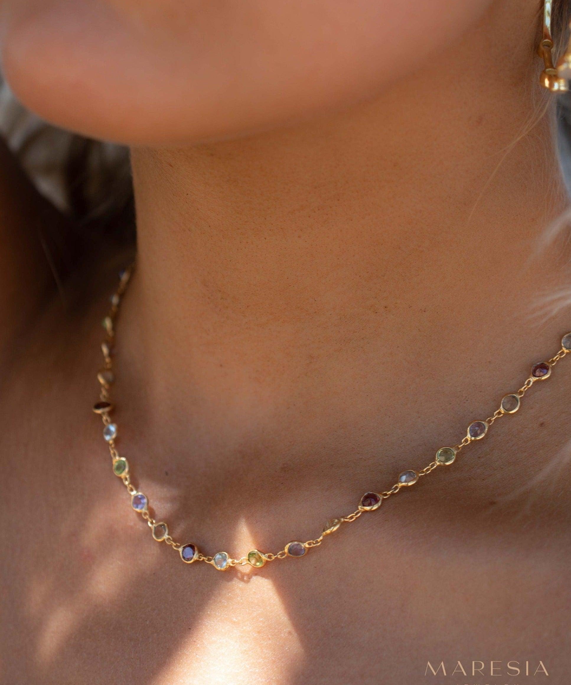 Multi-stones Necklace ~ Gold Plated over Sterling Silver 925 ~ Gemstone ~Statement ~ Jewelry ~ Minimalist ~ Handmade~ Delicate MN156