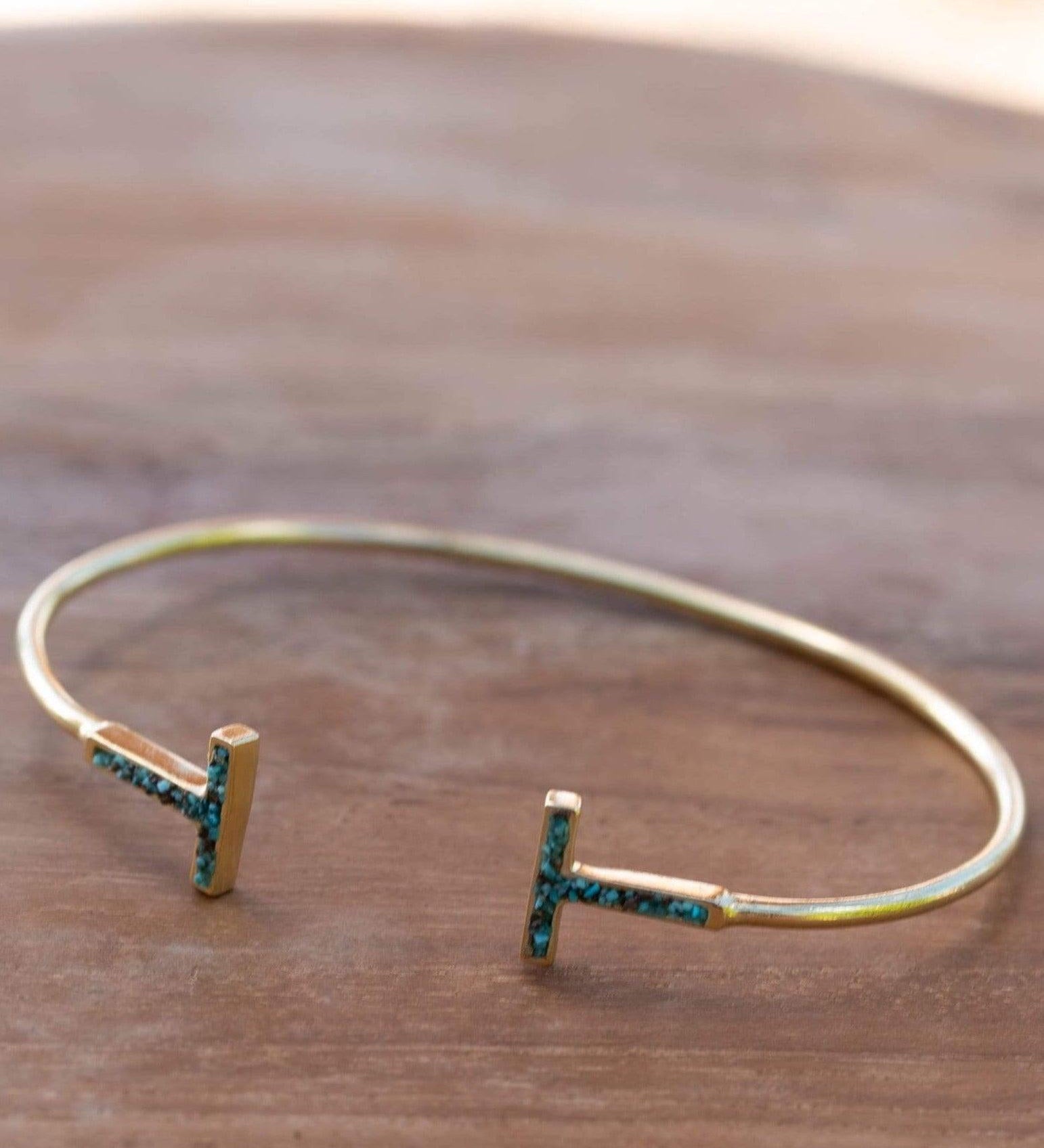 Copper Turquoise Mosaic Adjustable Bracelet ~ Gold Plated 18k ~ Handmade ~Statement  Hippie ~Bohemian ~Jewelry ~Gift For Her ~Gemstone MB032