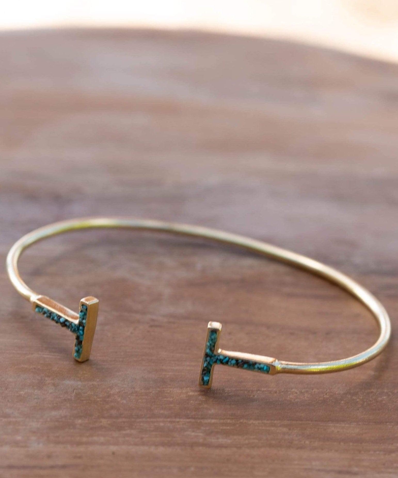 Copper Turquoise Mosaic Adjustable Bracelet ~ Gold Plated 18k ~ Handmade ~Statement  Hippie ~Bohemian ~Jewelry ~Gift For Her ~Gemstone MB032