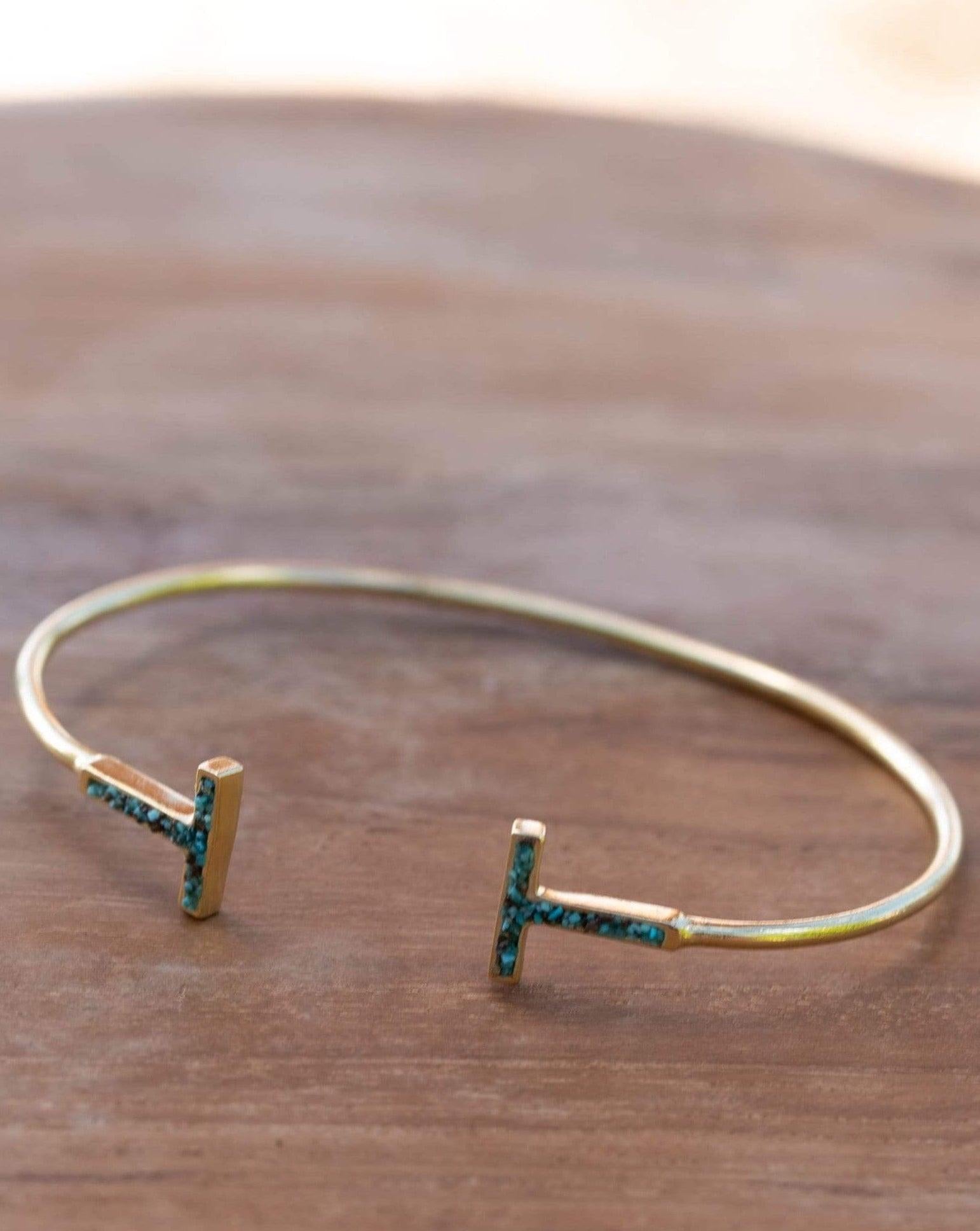 Copper Turquoise Mosaic Adjustable Bracelet ~ Gold Plated 18k ~ Handmade ~Statement  Hippie ~Bohemian ~Jewelry ~Gift For Her ~Gemstone MB032