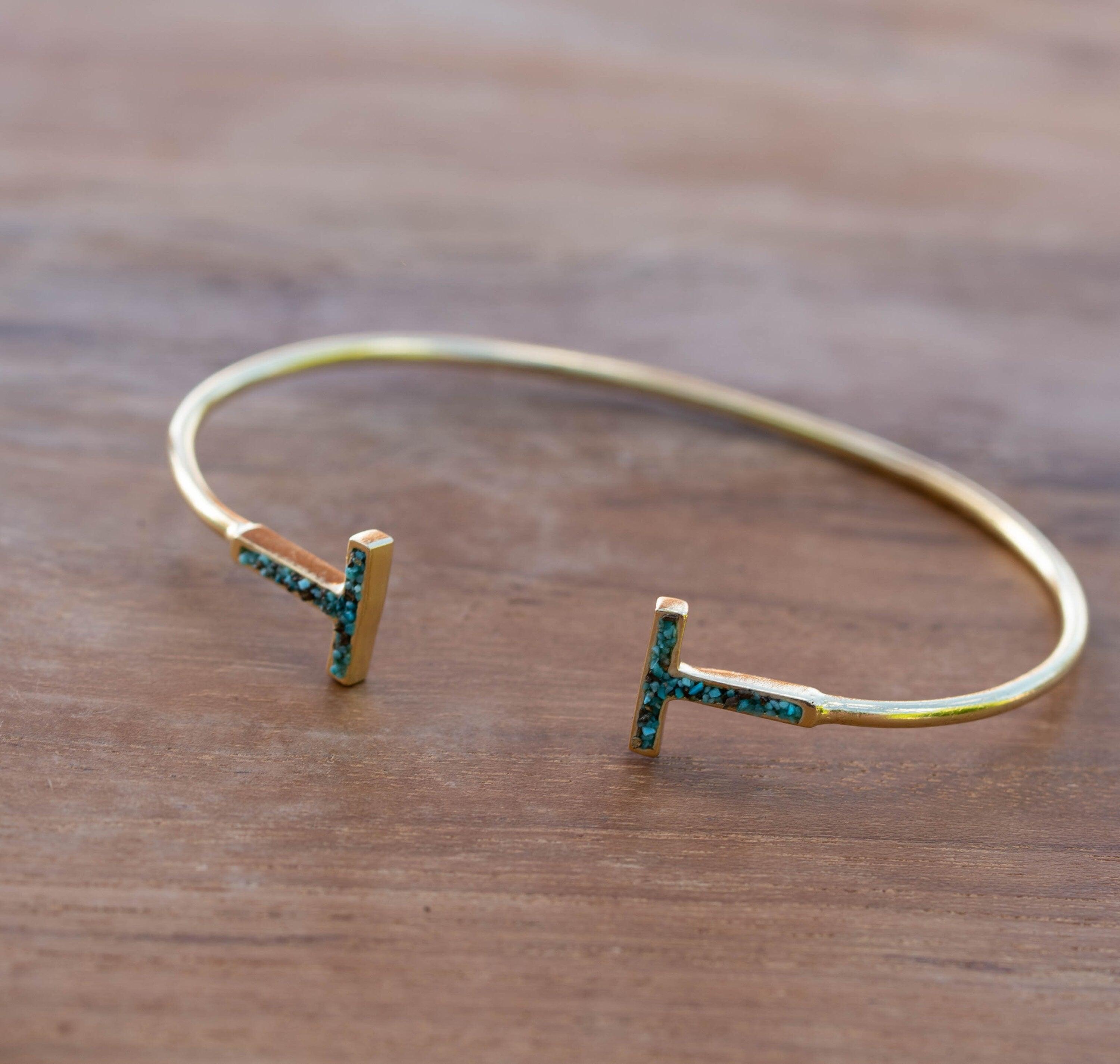 Copper Turquoise Mosaic Adjustable Bracelet ~ Gold Plated 18k ~ Handmade ~Statement  Hippie ~Bohemian ~Jewelry ~Gift For Her ~Gemstone MB032