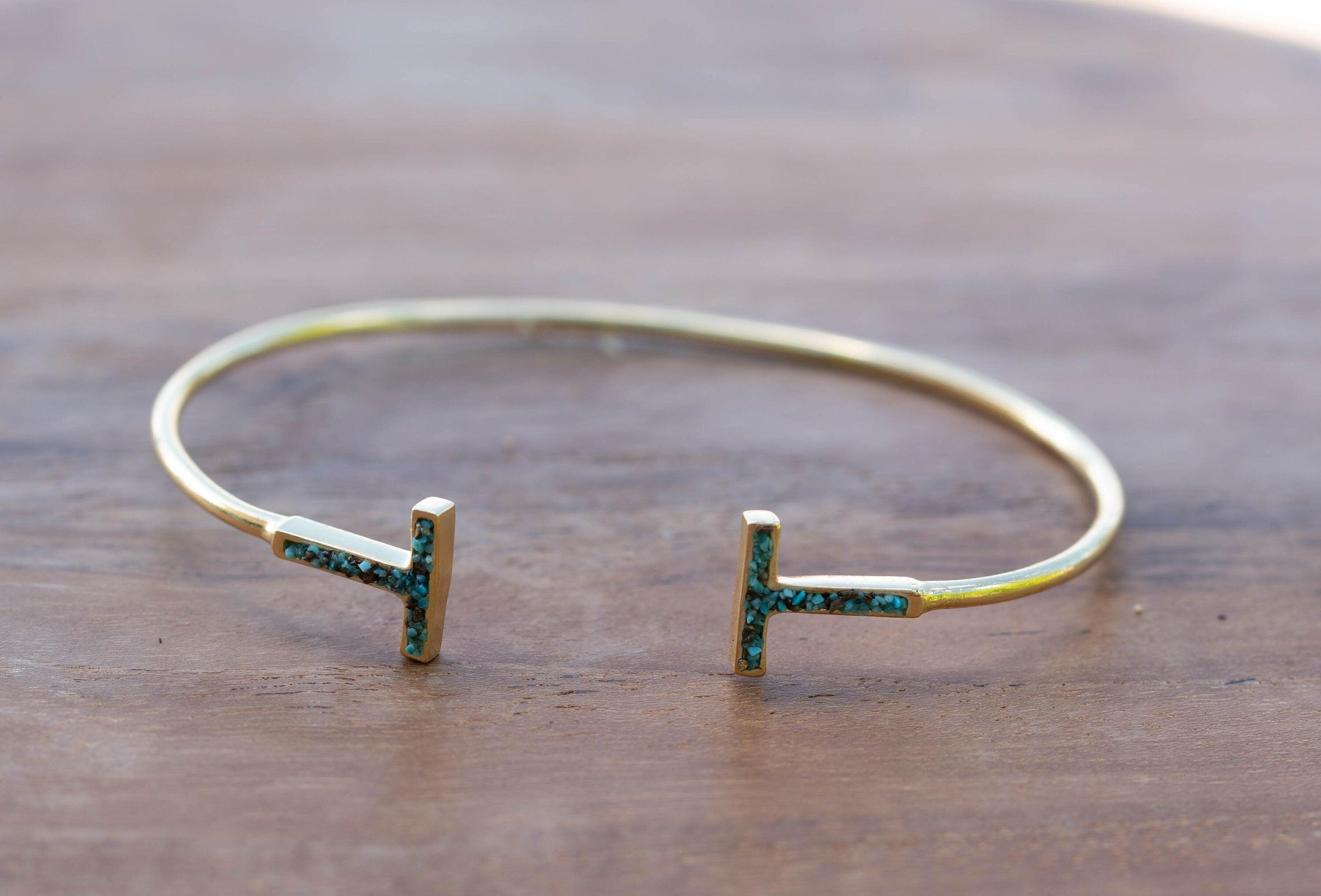 Copper Turquoise Mosaic Adjustable Bracelet ~ Gold Plated 18k ~ Handmade ~Statement  Hippie ~Bohemian ~Jewelry ~Gift For Her ~Gemstone MB032
