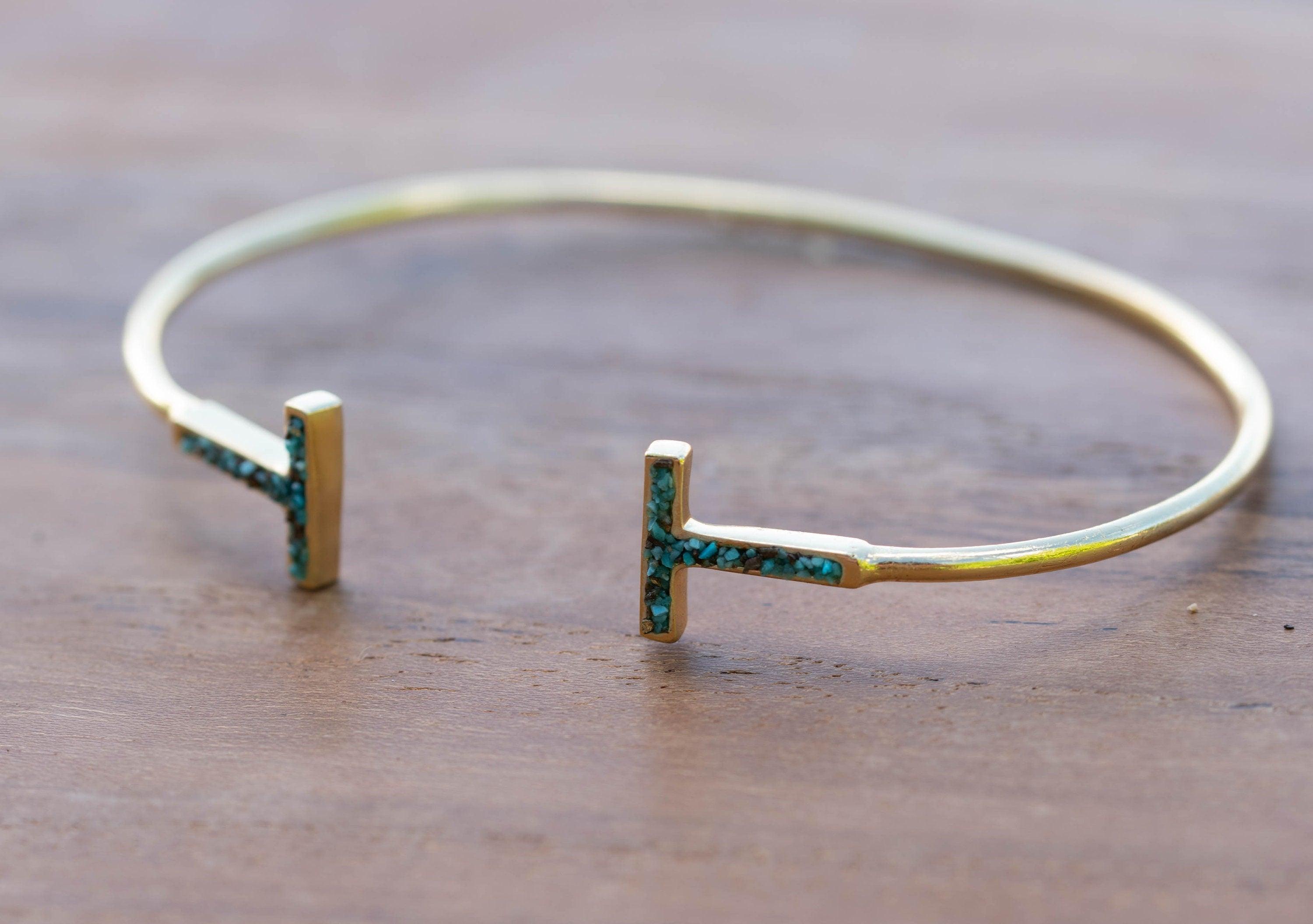 Copper Turquoise Mosaic Adjustable Bracelet ~ Gold Plated 18k ~ Handmade ~Statement  Hippie ~Bohemian ~Jewelry ~Gift For Her ~Gemstone MB032