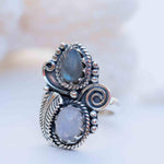 Rainbow Labradorite and Moonstone Ring Large ~Gemstone ~ Sterling Silver 925 ~Jewelry ~Handmade~February Birthstone ~Statement ~Gift ~ MR287