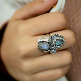 Rainbow Labradorite and Moonstone Ring Large ~Gemstone ~ Sterling Silver 925 ~Jewelry ~Handmade~February Birthstone ~Statement ~Gift ~ MR287