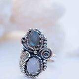 Rainbow Labradorite and Moonstone Ring Large ~Gemstone ~ Sterling Silver 925 ~Jewelry ~Handmade~February Birthstone ~Statement ~Gift ~ MR287