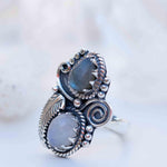 Rainbow Labradorite and Moonstone Ring Large ~Gemstone ~ Sterling Silver 925 ~Jewelry ~Handmade~February Birthstone ~Statement ~Gift ~ MR287
