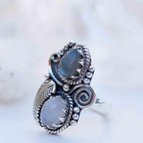 Rainbow Labradorite and Moonstone Ring Large ~Gemstone ~ Sterling Silver 925 ~Jewelry ~Handmade~February Birthstone ~Statement ~Gift ~ MR287