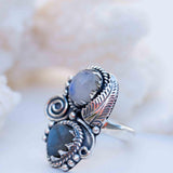 Rainbow Labradorite and Moonstone Ring Large ~Gemstone ~ Sterling Silver 925 ~Jewelry ~Handmade~February Birthstone ~Statement ~Gift ~ MR287