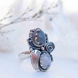Rainbow Labradorite and Moonstone Ring Large ~Gemstone ~ Sterling Silver 925 ~Jewelry ~Handmade~February Birthstone ~Statement ~Gift ~ MR287