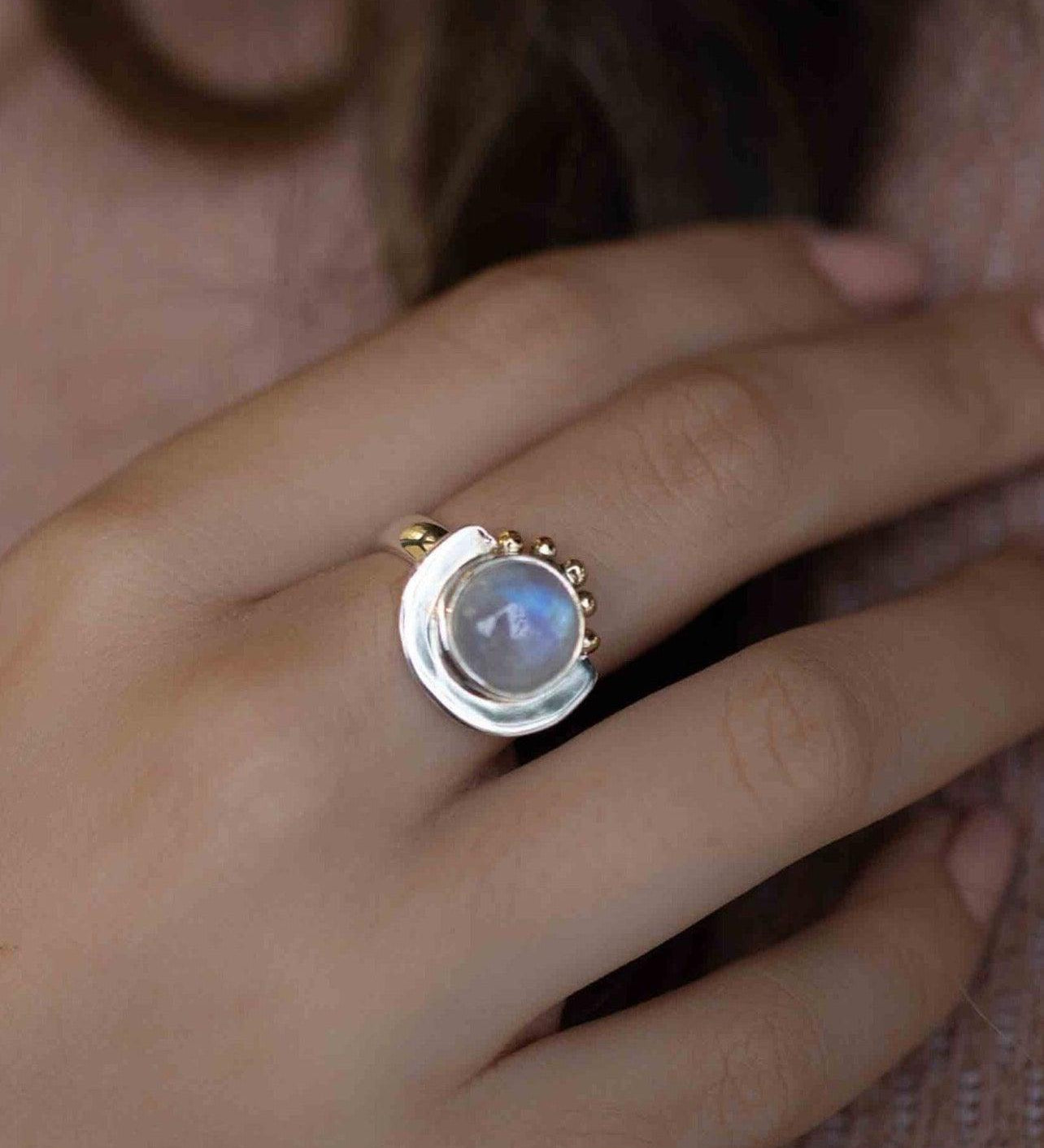 Moonstone ~ Sterling Silver 925 and brass~ Handmade ~ Gemstone ~ Statement ~ Everyday ~  Hippie ~Bohemian~June Birthstone~ MR280