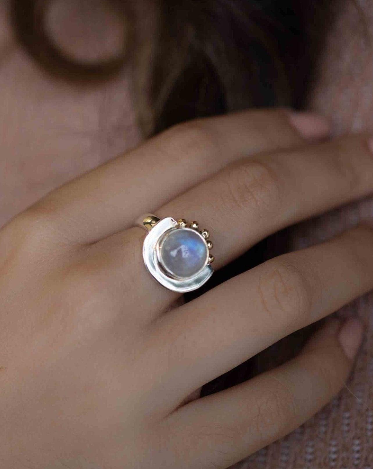 Moonstone ~ Sterling Silver 925 and brass~ Handmade ~ Gemstone ~ Statement ~ Everyday ~  Hippie ~Bohemian~June Birthstone~ MR280
