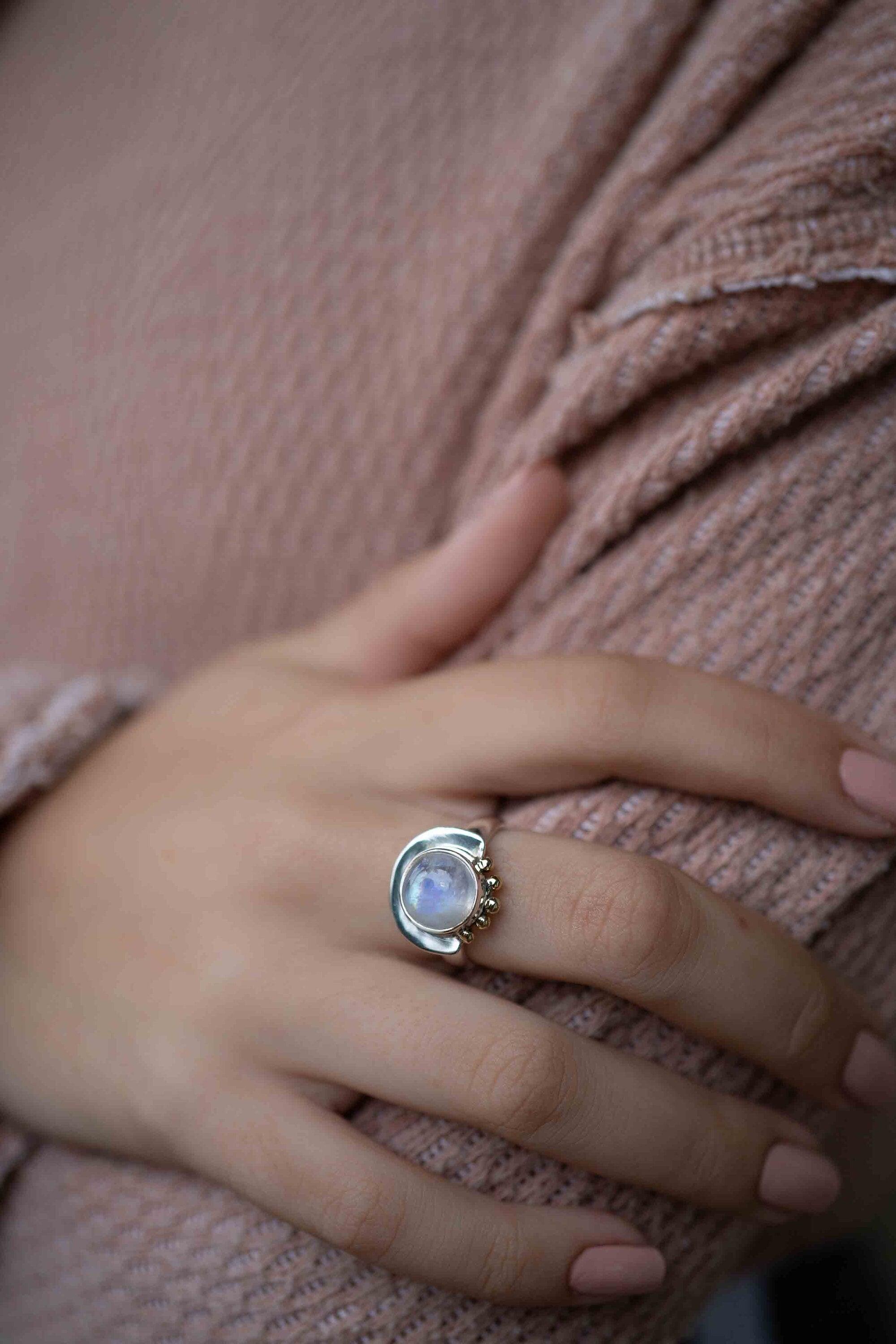 Moonstone ~ Sterling Silver 925 and brass~ Handmade ~ Gemstone ~ Statement ~ Everyday ~  Hippie ~Bohemian~June Birthstone~ MR280
