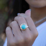 Turquoise Ring ~ Mix metals ~ oval shape ~Sterling Silver 925 and brass ~ Handmade ~ Gemstone ~ Statement~ December Birthstone MR279