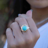 Turquoise Ring ~ Mix metals ~ oval shape ~Sterling Silver 925 and brass ~ Handmade ~ Gemstone ~ Statement~ December Birthstone MR279