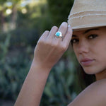 Turquoise Ring ~ Mix metals ~ oval shape ~Sterling Silver 925 and brass ~ Handmade ~ Gemstone ~ Statement~ December Birthstone MR279