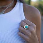 Turquoise Ring ~ Mix metals ~ oval shape ~Sterling Silver 925 and brass ~ Handmade ~ Gemstone ~ Statement~ December Birthstone MR279