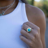 Turquoise Ring ~ Mix metals ~ oval shape ~Sterling Silver 925 and brass ~ Handmade ~ Gemstone ~ Statement~ December Birthstone MR279