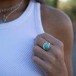 Turquoise Ring ~ Mix metals ~ oval shape ~Sterling Silver 925 and brass ~ Handmade ~ Gemstone ~ Statement~ December Birthstone MR279