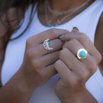 Turquoise Ring ~ Mix metals ~ oval shape ~Sterling Silver 925 and brass ~ Handmade ~ Gemstone ~ Statement~ December Birthstone MR279