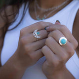 Turquoise Ring ~ Mix metals ~ oval shape ~Sterling Silver 925 and brass ~ Handmade ~ Gemstone ~ Statement~ December Birthstone MR279