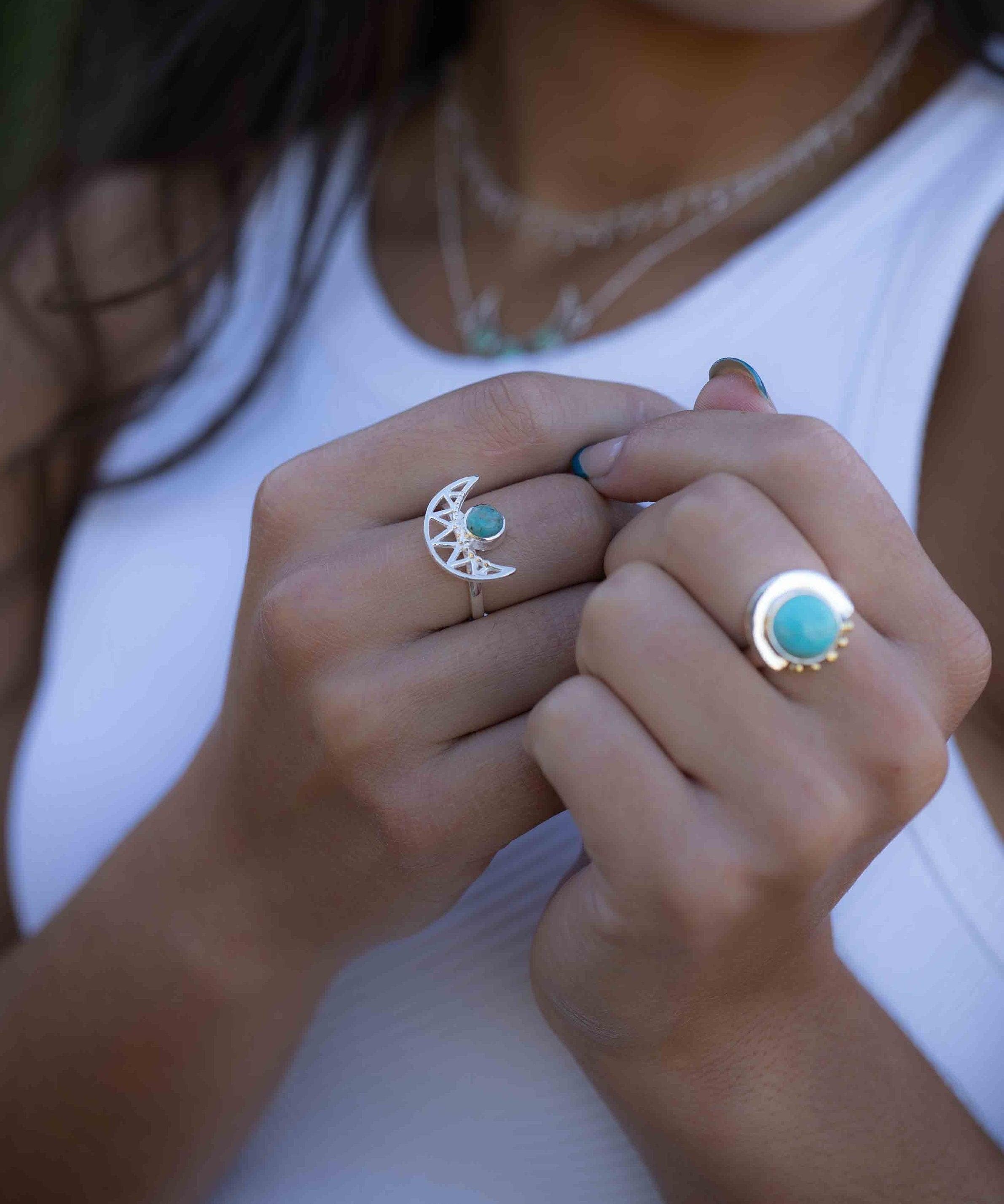 Turquoise Ring ~ Mix metals ~ oval shape ~Sterling Silver 925 and brass ~ Handmade ~ Gemstone ~ Statement~ December Birthstone MR279