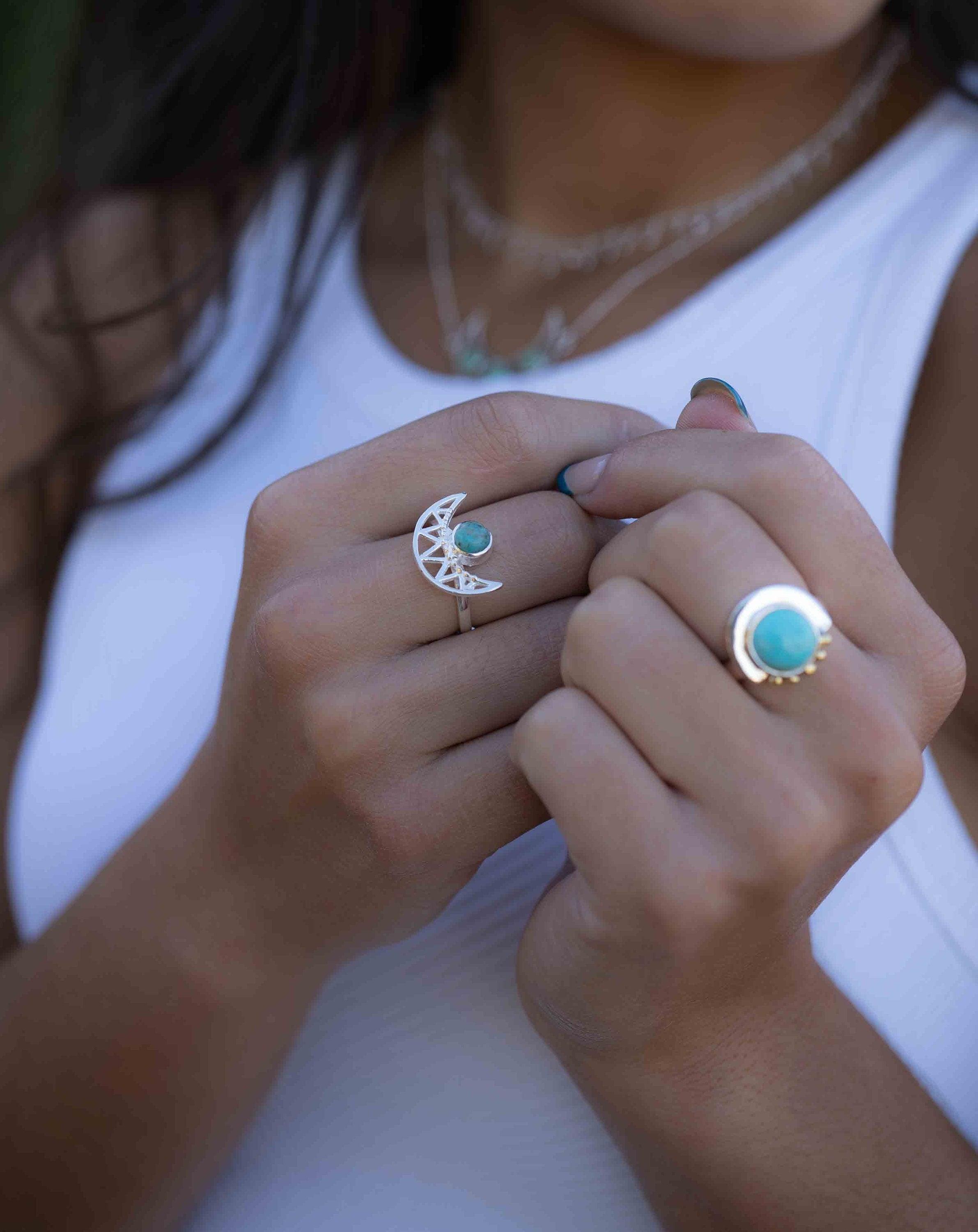 Turquoise Ring ~ Mix metals ~ oval shape ~Sterling Silver 925 and brass ~ Handmade ~ Gemstone ~ Statement~ December Birthstone MR279