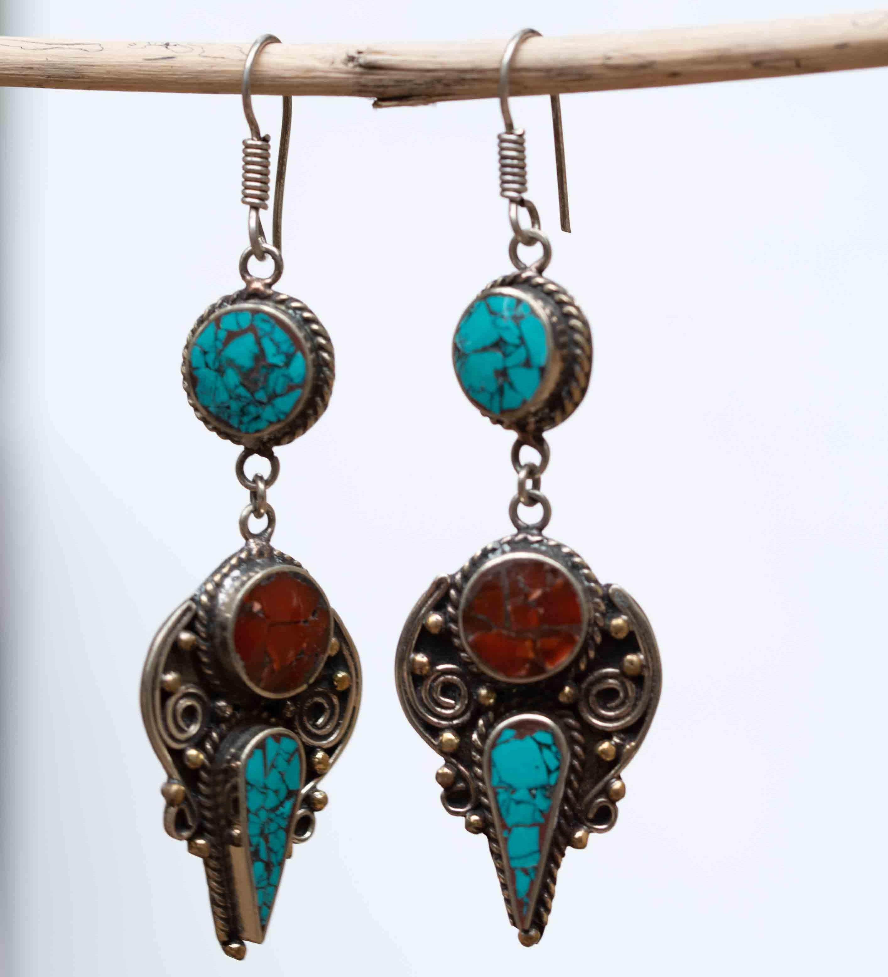 NEW Carrie Turquoise Tibetan Earrings ~German Silver ~ SME - Maresia Jewelry