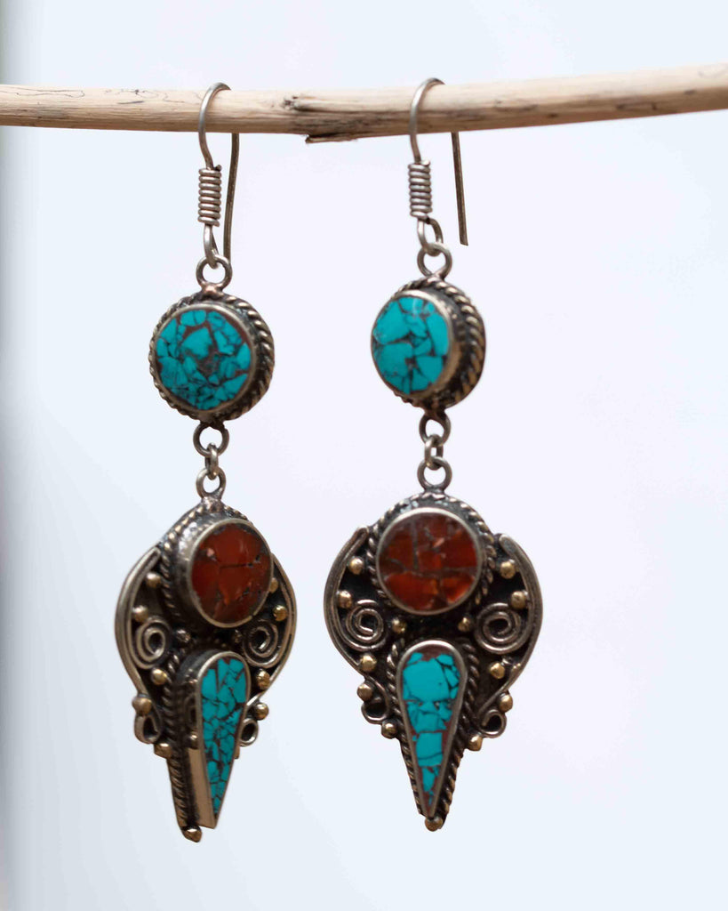 NEW Carrie Turquoise Tibetan Earrings ~German Silver ~ SME - Maresia Jewelry