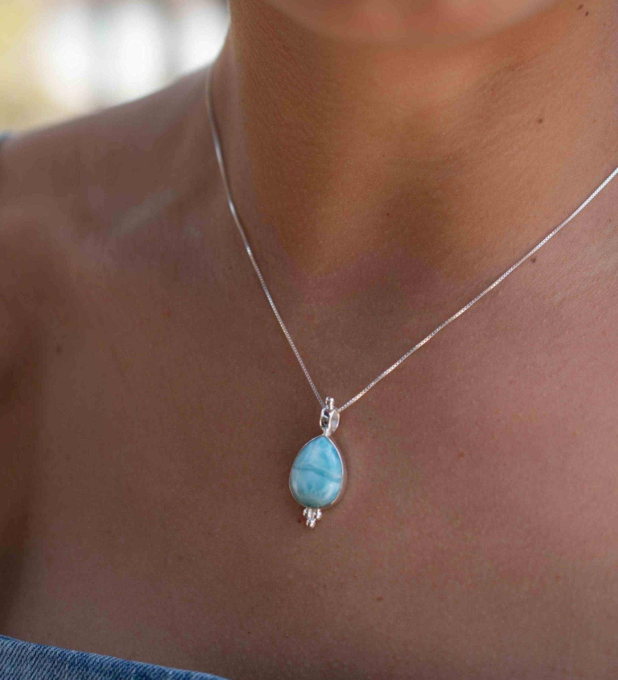 Larimar, Labradorite and Moonstone Tear Drop Necklace ~ Sterling Silver ~ Charm ~ Layered ~ minimalist ~ delicate MP006