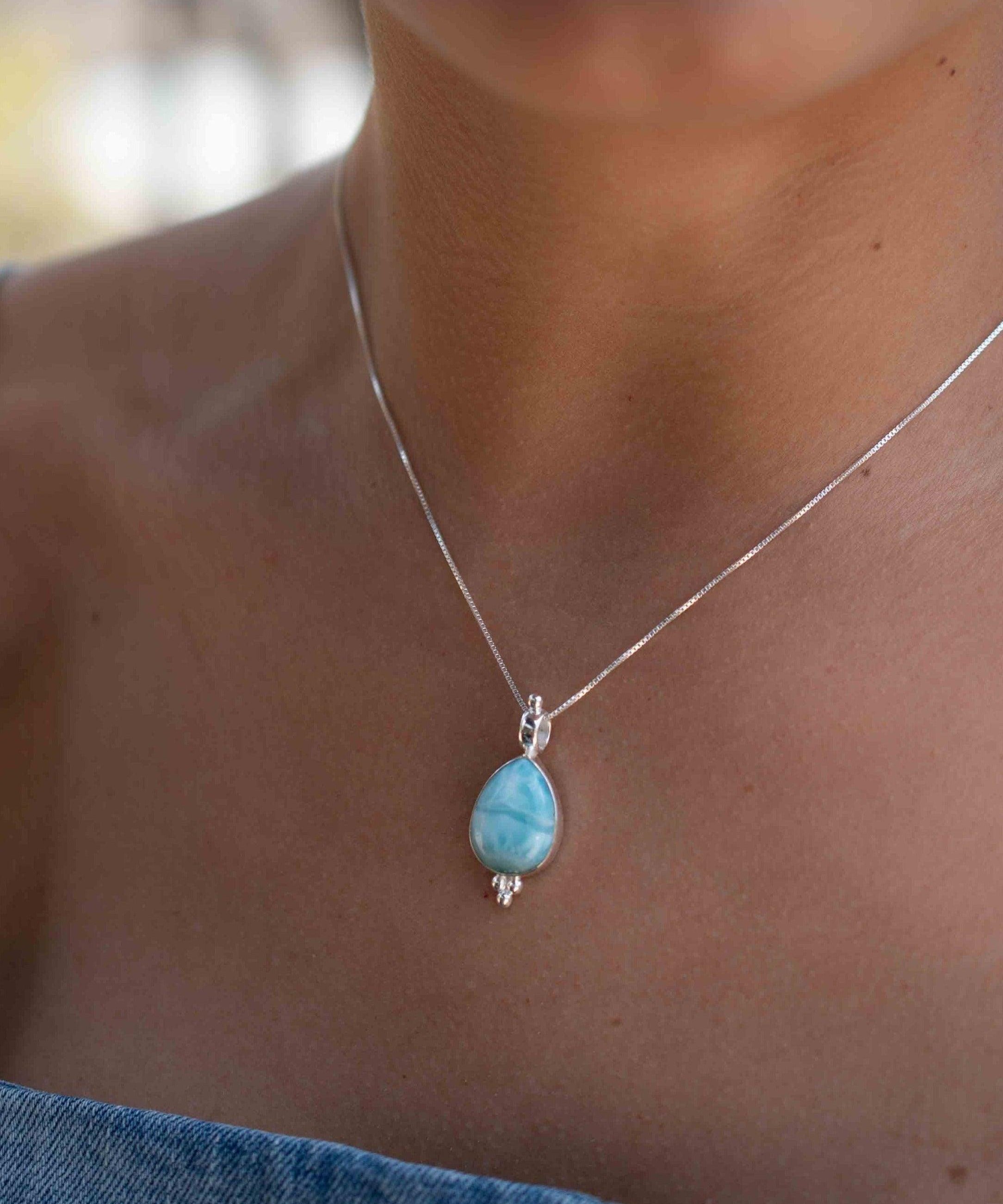 Larimar, Labradorite and Moonstone Tear Drop Necklace ~ Sterling Silver ~ Charm ~ Layered ~ minimalist ~ delicate MP006