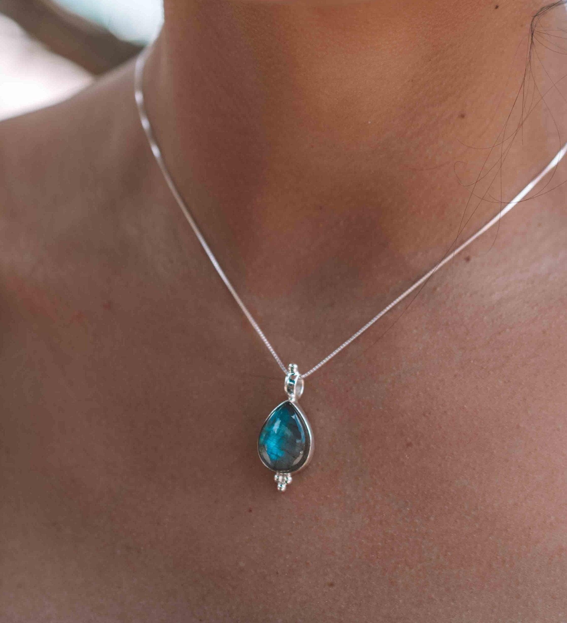 Larimar, Labradorite and Moonstone Tear Drop Necklace ~ Sterling Silver ~ Charm ~ Layered ~ minimalist ~ delicate MP006
